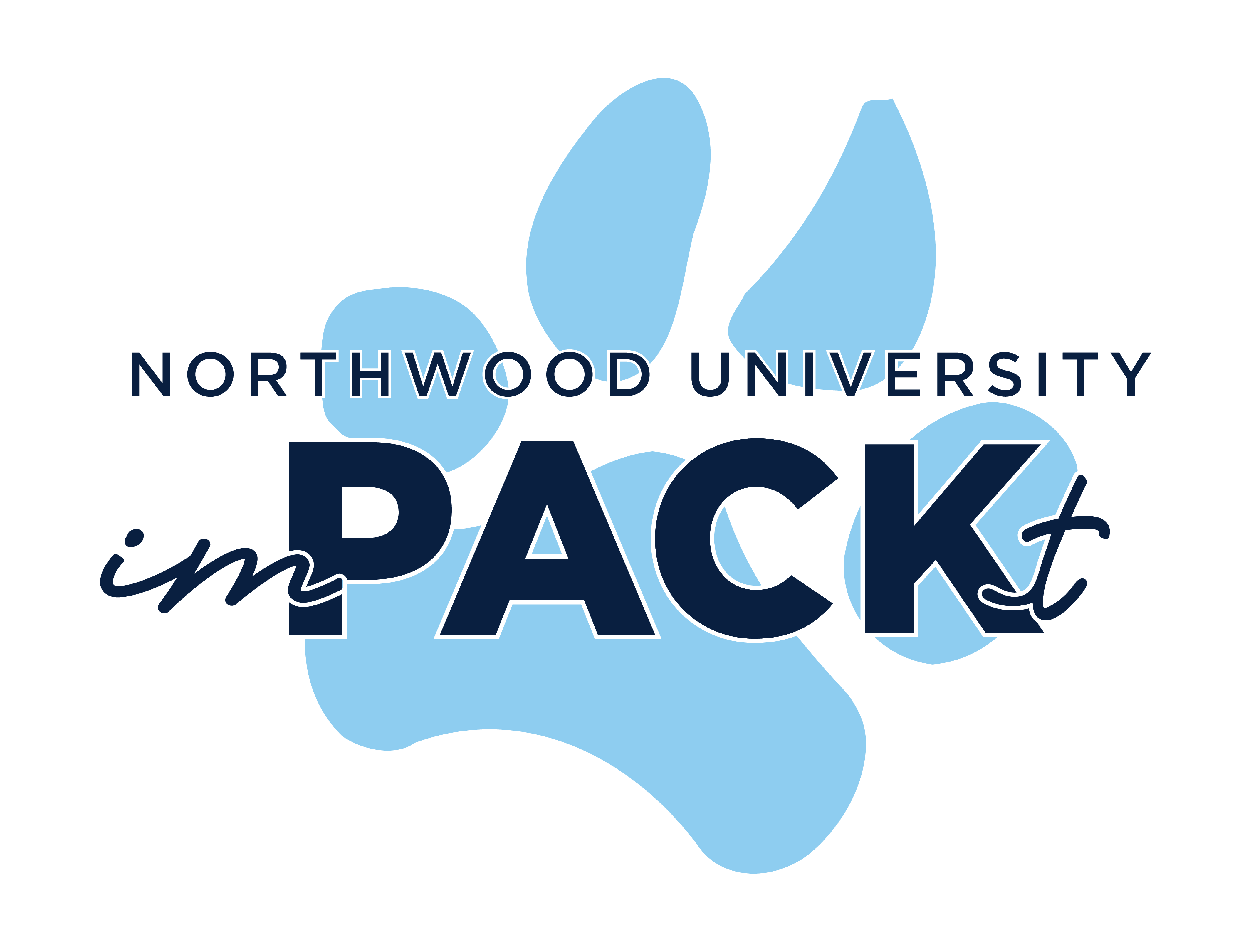 Logo of Northwood University's imPACKt program, featuring large blue text over a light blue paw print.