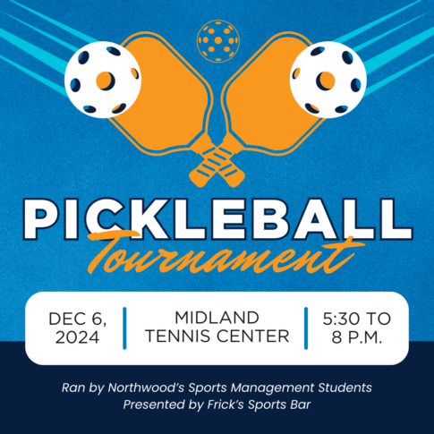 Join us for the Auto Draft Pickleball Tournament on Dec 6, 2024, from 5:30 to 8 p.m. at Midland Tennis Center. Organized by Northwood's Sports Management Students and presented by Frick's Sports Bar, it's an event you won't want to miss!