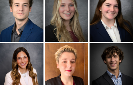 Grid of six professional headshots featuring individuals with varied hair colors and styles, all wearing business attire, against a neutral background.