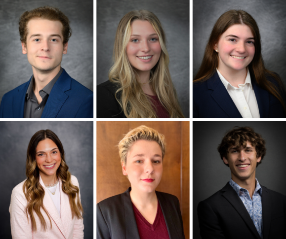 Grid of six professional headshots featuring individuals with varied hair colors and styles, all wearing business attire, against a neutral background.