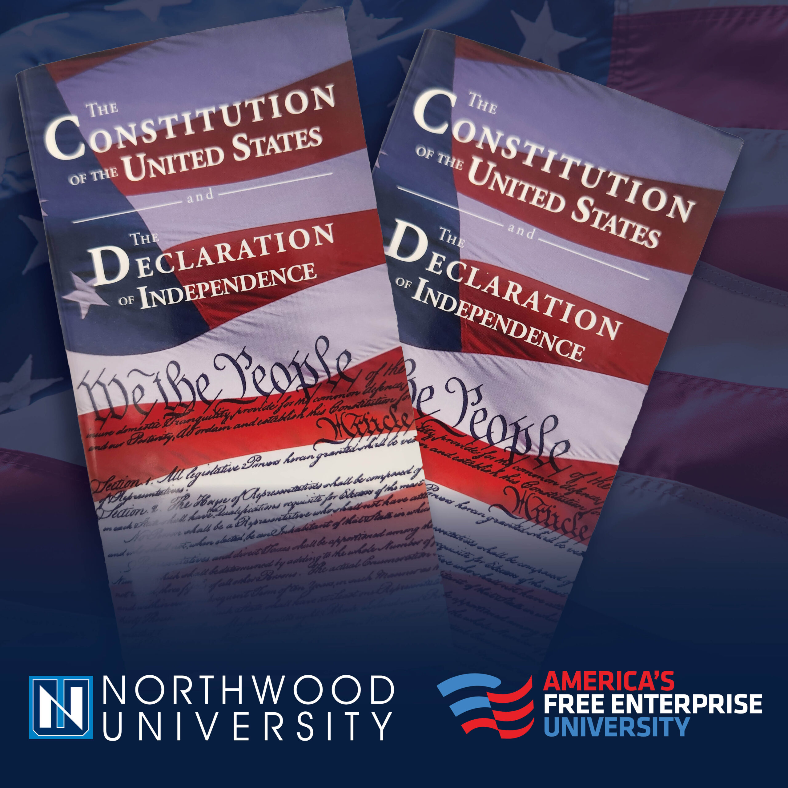 Two booklets titled "The Constitution of the United States and Declaration of Independence" feature Northwood University and America's Free Enterprise University logos—perfect materials for celebrating Constitution Day.