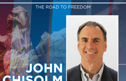 Promotional graphic for the 2025-2026 Freedom Seminar at Northwood University featuring serial entrepreneur John Chisolm, highlighting discussions on regulating AI.