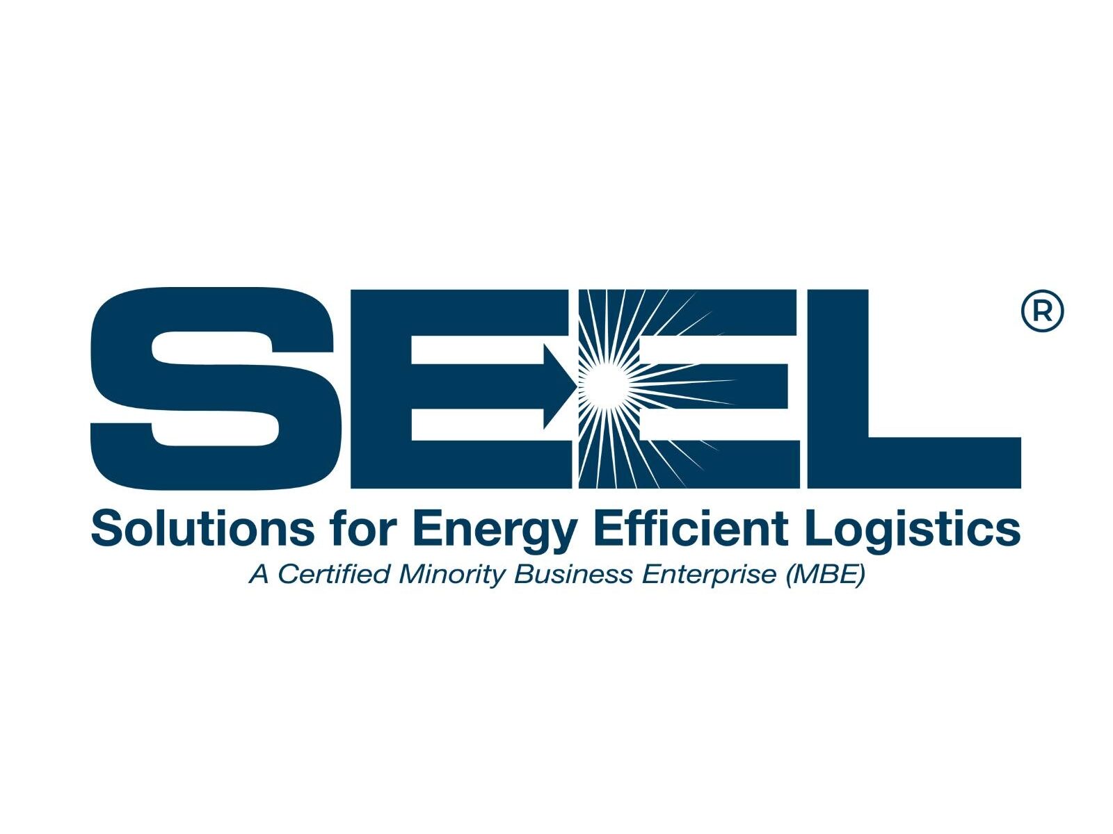 SEEL logo with bold letters and arrows, tagline reads "Solutions for Energy Efficient Logistics," and note states "A Certified Minority Business Enterprise (MBE), honored by Northwood's Distinguished Women Awards.