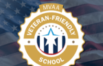 Northwood University badge labeled "MVAA Veteran-Friendly School, Gold '25-'26" over an American flag background.