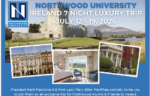 Promotional flyer for Northwood University’s Ireland 7 Night Luxury Trip, scheduled for July 12-19, 2026, featuring images of Irish landscapes and buildings.