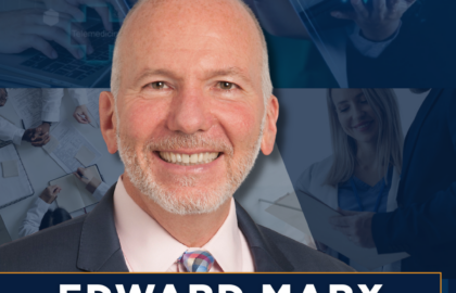 Edward Marx, smiling in a suit and tie, is featured in a promotional graphic for the Health Care Summit at Northwood University, where he will share valuable Leadership Insights.