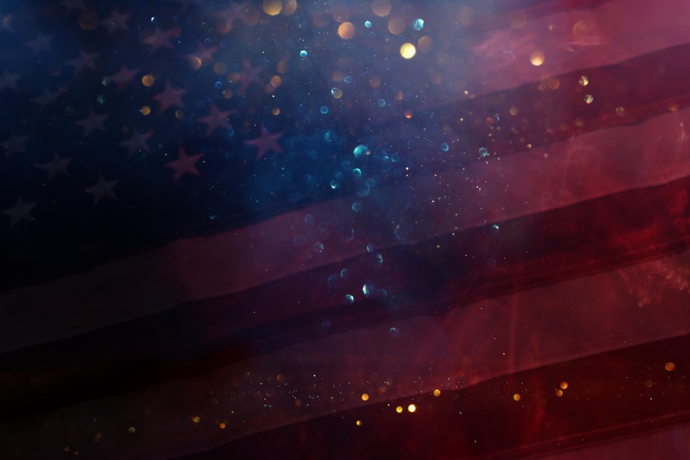 A flag with stars and stripes, symbolizing freedom and hope for the future.