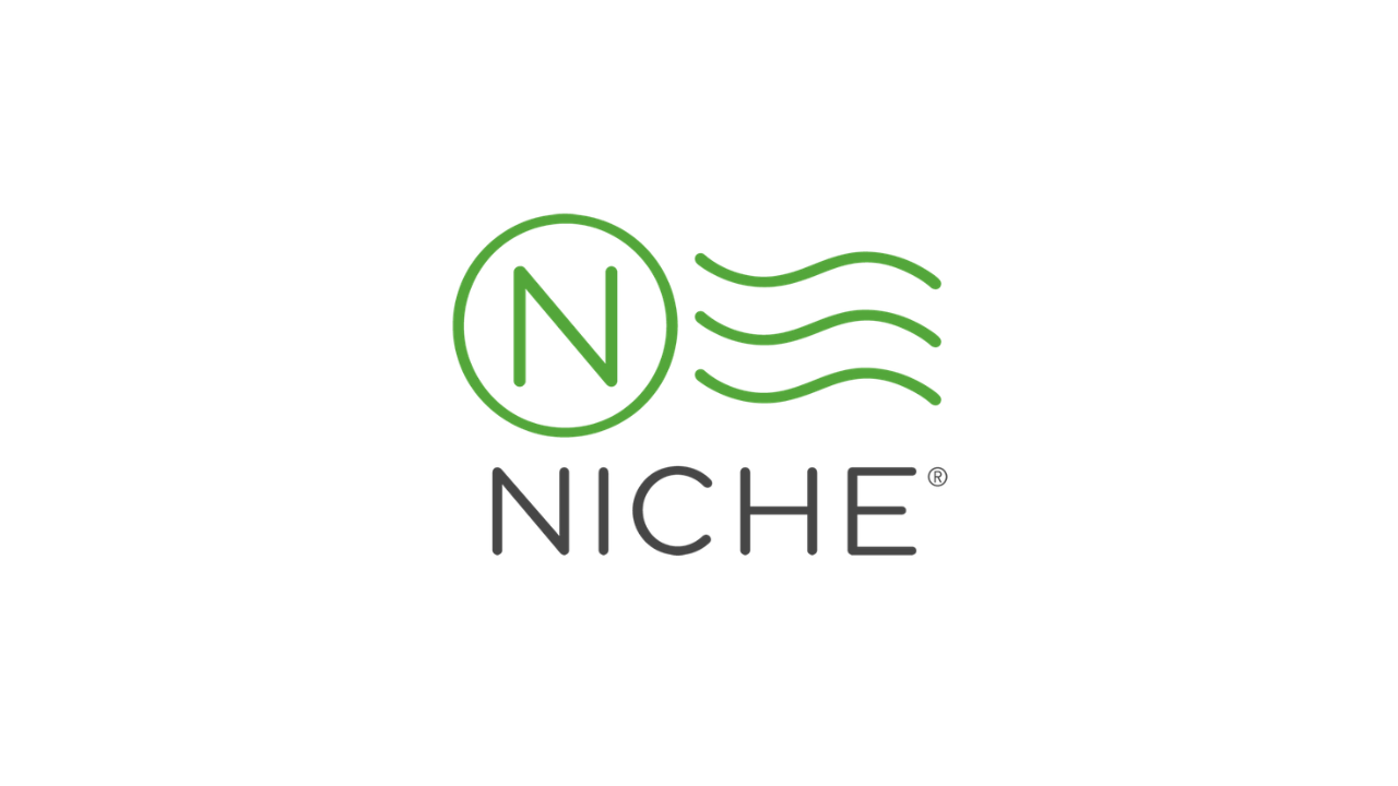 Niche logo with a green "N" inside a circle and three green wavy lines, above the word "NICHE" in gray capital letters on a white background—reflecting Northwood University's Academic Rankings.