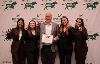 Pictured from left: Reagan Cordes, Alexandria DeMitchell, Dr. Andrew Anderson, Claire Gonyea, and Addison Waito.