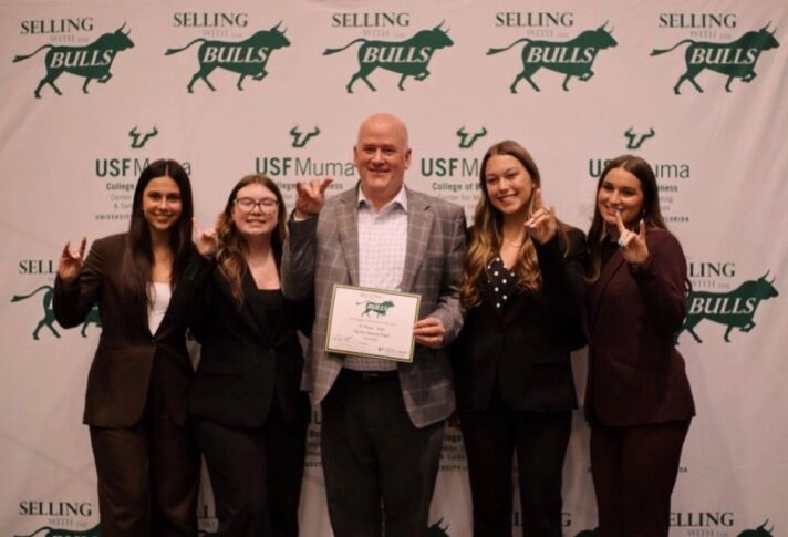 Pictured from left: Reagan Cordes, Alexandria DeMitchell, Dr. Andrew Anderson, Claire Gonyea, and Addison Waito.