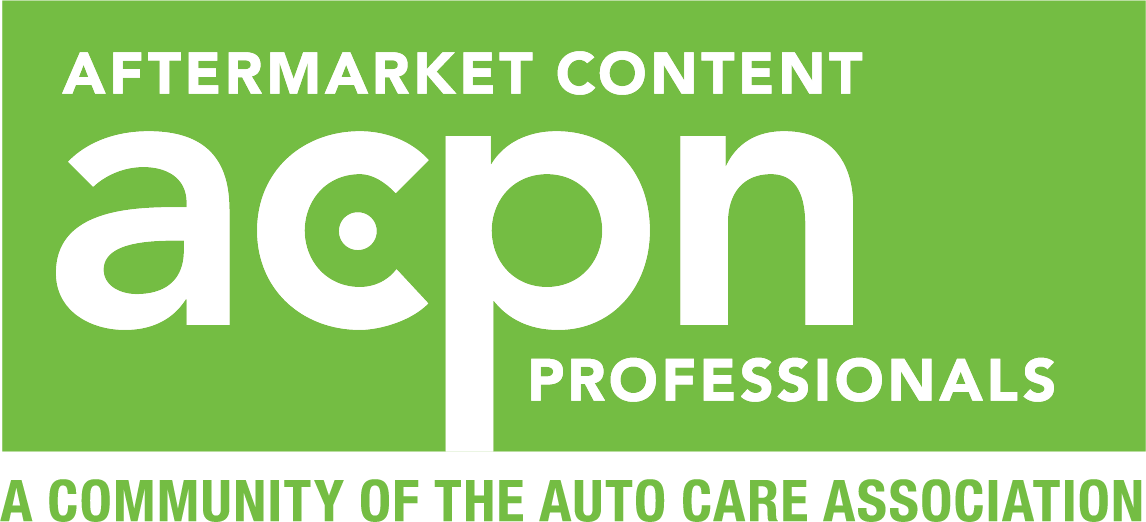 Green and white logo with text: "Aftermarket Content Professionals, a community of the Auto Care Association," connecting university automotive experts and industry leaders.