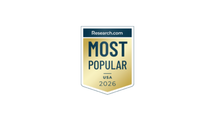 A gold shield badge with “Research.com MOST POPULAR USA 2026” written on it against a white background, celebrating Northwood University’s Academic Rankings.