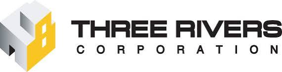 Three Rivers Corporation logo featuring a geometric 3D design in gray and yellow, with bold black text reading “THREE RIVERS CORPORATION” to the right.