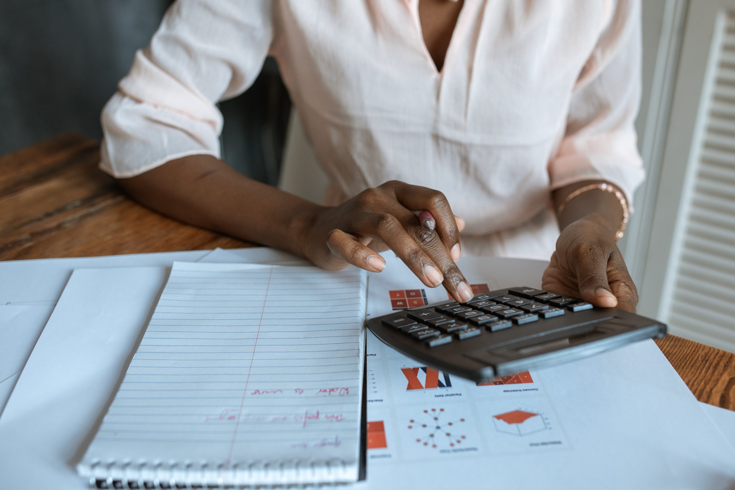 Woman using a calculator at her desk